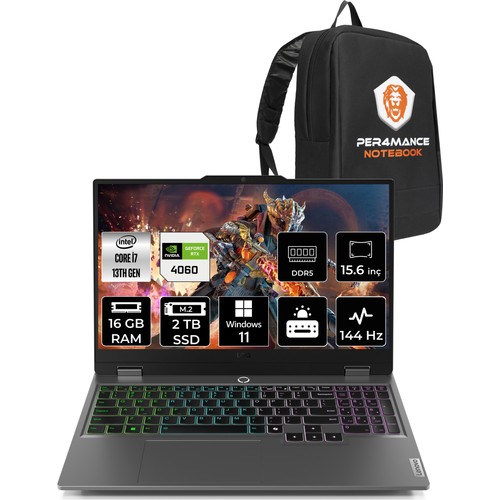 Lenovo Loq i7 RTX 4060 Gaming Laptop 16GB RAM 2TB SSD 15.6" FHD 144Hz Win11 Home + Per4 Çanta