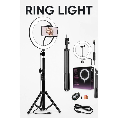 Kumandalı Youtube Tiktok Çekim 3 Işıklı Telefon Tutucu Makyaj Ring Light Tripod