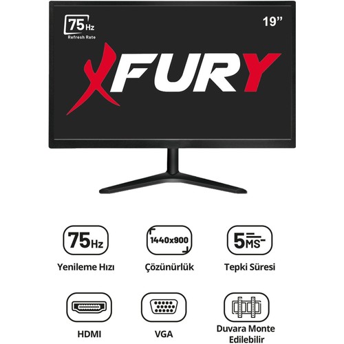 Fury 19" Geniş Ekran 75 Hz 5ms (Vga,hdmı) LED Monitör