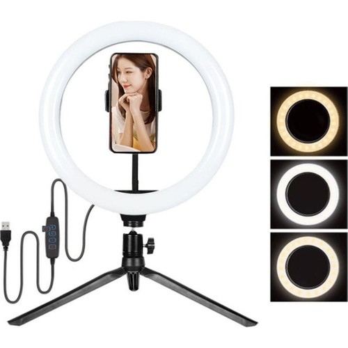 Masa Ayaklı 10 Inç LED Ring Lıght Influencer Youtuber Tiktok Telefon Tutucu Makyaj
