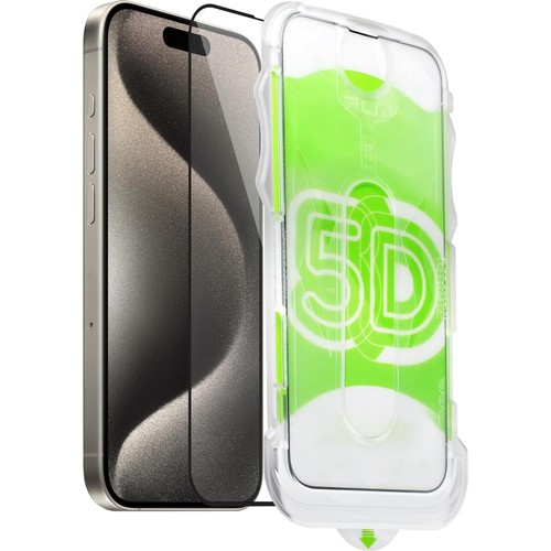 Fibaks Apple iPhone 15 Pro Uyumlu Kolay Uygulama Aparatlı Çerçeveli Tam Kapatan Ekran Koruyucu