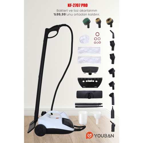 Youban KF2707 PRO 2000 W Çok Fonksiyonlu Buharlı Temizlik Makinesi Fırçalı Aksesuarlarla Donatılmış