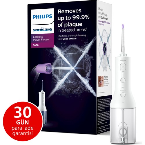 Philips Sonicare Power Flosser 3000 Kablosuz Ağız Duşu, Hızlı ve Etkili Diş Arası Temizliği, Quad Stream Teknolojisi, Yedek Başlıklı