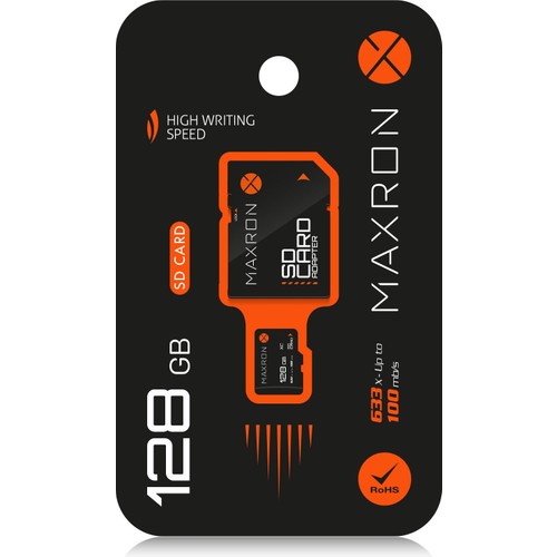 Maxron 128 GB Micro SD Hafıza Kartı UHS-I Sınıf 10 100 Mb/s Hızlı Okuma Adaptör Dahil