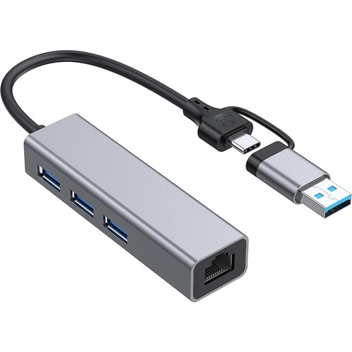 Pluscore Multi Girişli USB ve Type-C Hub Adaptör To 3x USB 3.0 + Gigabit Ethernet 1000 Mbps Çevirici