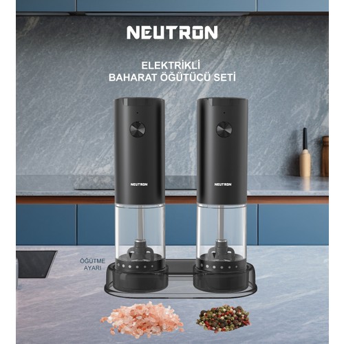 Neutron NTL-PG-33D Pilli Tuz ve Baharat Öğütücü Değirmen İkili Set
