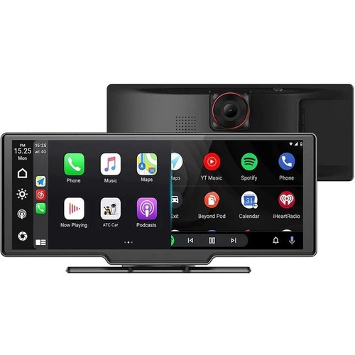 Ottocast 10" Taşınabilir CarPlay Android Auto, Ön Arka Kameralı Torpido Üstü Araç Multimedya