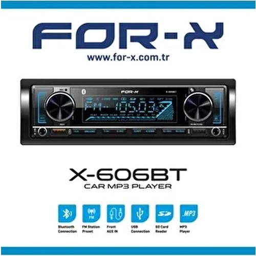 FOR-X X-606BT Oto Teyp Bluetooth, AUX ve USB Bağlantı Özellikleri ile MP3 Medya Çalar