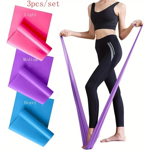 Ultio Spor 3'lü Pilates Bandı Setli Direnç Lastiği Uzun Esneme Bantları Plastik Dayanıklı ve Elastik