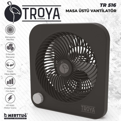 Troya Tr-516 3 Kanatlı Masaüstü Vantilatör 40 W Güç ile Yüksek Performans ve Metal Yapı