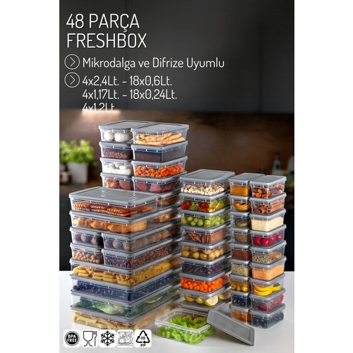 48 Parçalı Set Freshbox Mikrodalga ve Difrize Uygun Saklama Kabı Seti