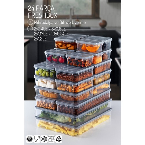 24'lü Set Freshbox Mikrodalga ve Difrize Uygun Saklama Kabı