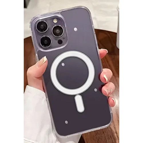 Fibaks Iphone 14 Pro Max Uyumlu Kılıf Magsafe Wireless Kablosuz Şarj Destekli Sert Şeffaf Darbe Emici Kapak