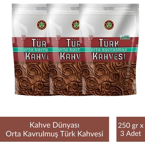 Kahve DUNYASI Dünyası Çok Kavrulmuş Türk si 250gr (3 paketi)