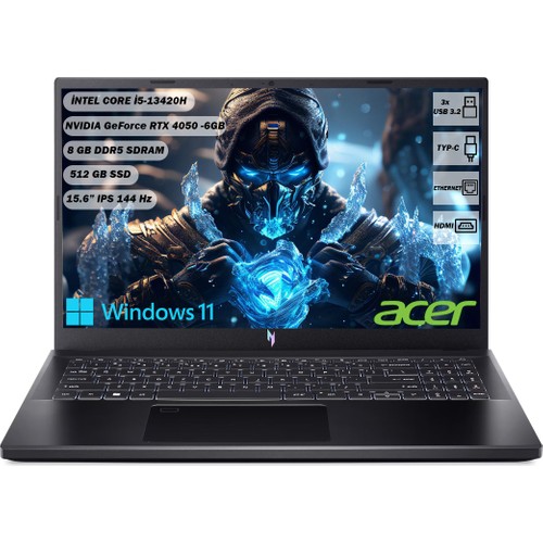 Acer Nitro V15 Intel i5-13420H 8 GB DDR5 512 GB SSD RTX 4050 15.6" FHD IPS 144 Hz Taşınabilir Bilgisayar