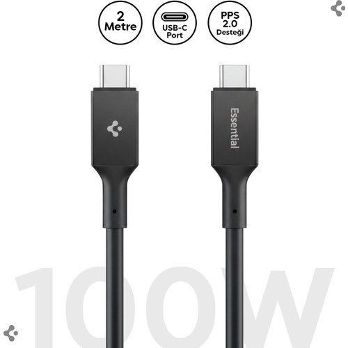 Spigen USB-C to USB-C 2 Metre Kablo 100W Güç PPS 2.0 Super Hızlı Şarj 5 Gbps (E-Marker Çip) Data Hızı USB 3.2 Type-C Ekstra Dayanıklı MFI Lisanslı