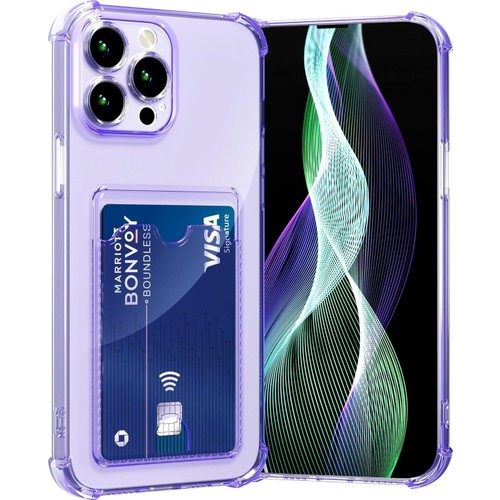Teknomoda Apple iPhone 15 Pro Kılıf Kartlıklı Anti Şok Korumalı Şeffaf Silikon Lila
