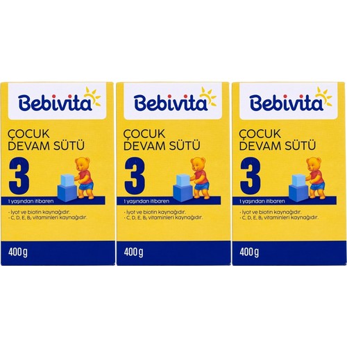 Bebivita Bebek Sütü 400GR No:3 1 Yaşından İtibaren Biberon Maması 3'lü Set Besleyici İçerik