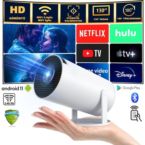 Chimon HY300T Lite Taşınabilir Sinema Projektörü Ev Sineması Bluetooth Android 11 Akıllı Projeksiyon Wifi