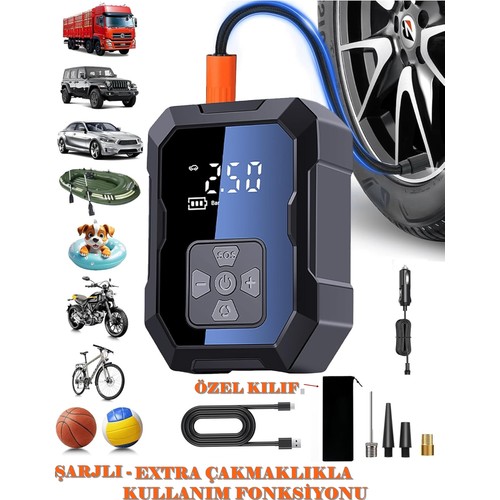 Reidan H-9293 Akıllı 4000MAH Şarjlı Hava Pompası Kompresörü Universal Araç Lastik Şişirme