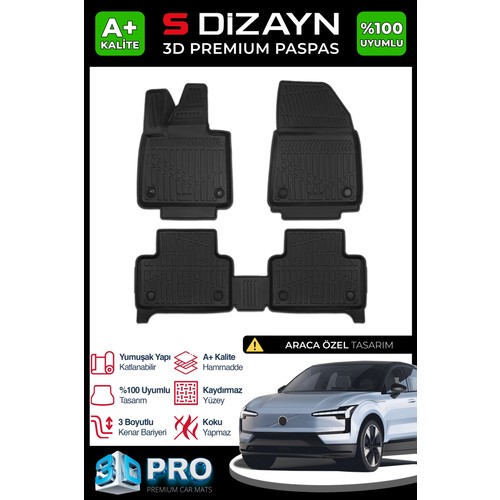 S-Dizayn Volvo EX30 3D Pro Havuzlu Paspas 2025 Üzeri A+ Kalite