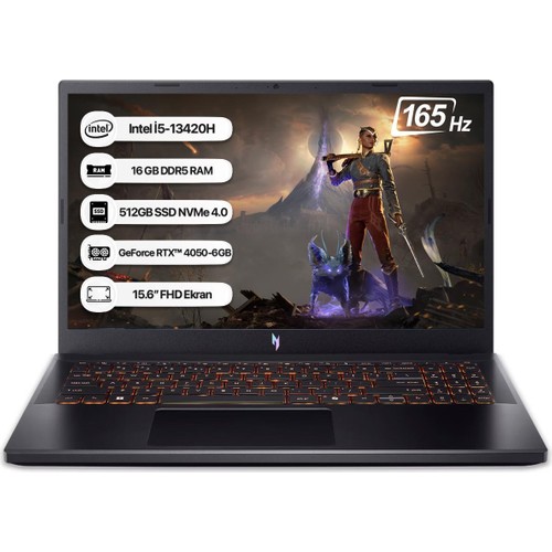 Acer Nitro V15 I5-13420H 16GB 512GB SSD RTX4050-6GB 165Hz 15.6 Dos Taşınabilir Bilgisayar