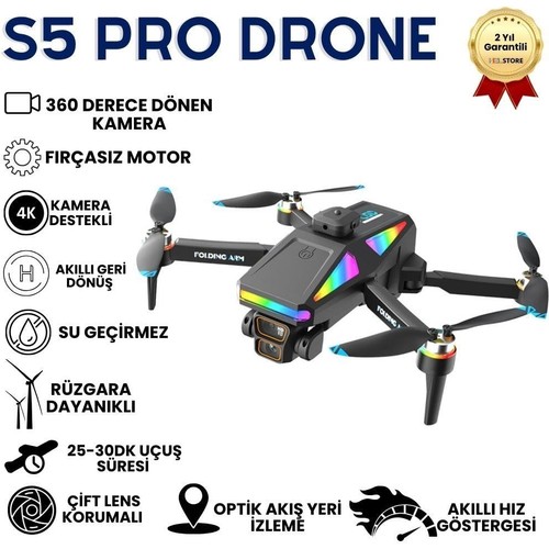 Hızlı Store S5 Pro Akıllı Drone Katlanabilir ve 4K HD Kameralı Çift Lensli Yüksek Hızlı Çocuklar İçin uygun Drone