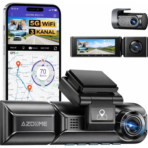 Azdome M550 Pro 3 Kameralı 150 Görüş Açışı 4K Ultra HD Görüşlü WiFi Araç İçi Kamera