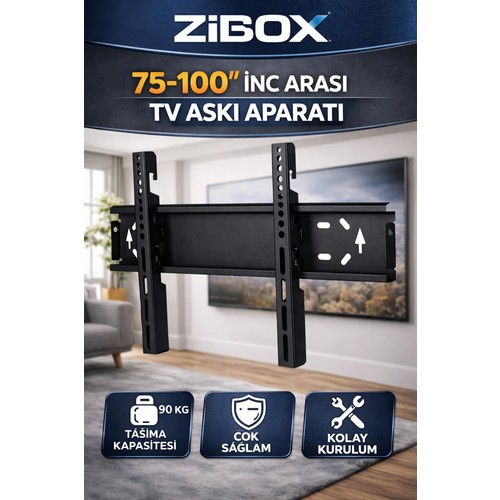 Zibox 75-100 Inç Tv Duvar Askı Aparatı Tüm Tv'ler ile Uyumlu