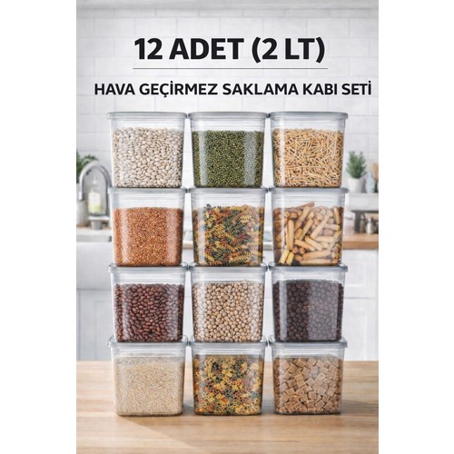 Eba Home 12 Adet 24 Parça 2 Litre Dikdörtgen Erzak Bakliyat Saklama Kabı Seti 20 Etiket Hediyeli