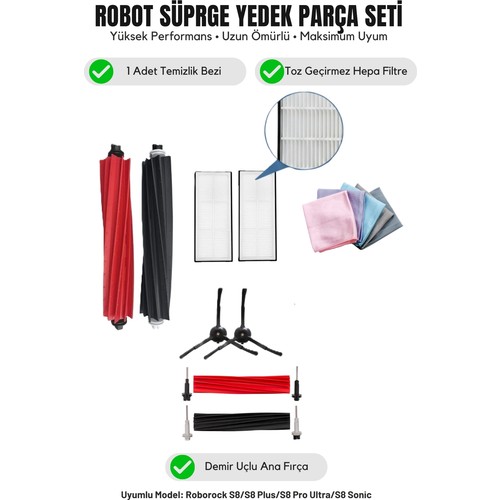 Roborock S8/s8 Pro Sonic ile Uyumlu Yenileme Fırça Filtre Temizlik Bezi Seti