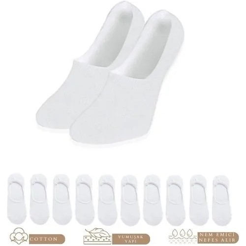 Kral Socks Kadın - Erkek Düz Desen Pamuklu Terletmez Babet Çorap 10'lu Paket 10 Çift Beyaz Renk görsel 3