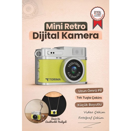 Torima Mini Dijital Kamera Selfie Video Vlog Kamerası Mini Anahtarlık 1080P CMR35 Sarı