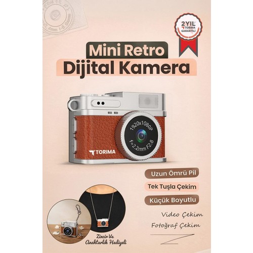Torima Mini Dijital Kamera Selfie Video Vlog Kamerası Mini Anahtarlık 1080P CMR35 Kahverengi