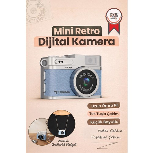 Torima Mini Dijital Kamera Selfie Video Vlog Kamerası Mini Anahtarlık 1080P CMR35 Mavi