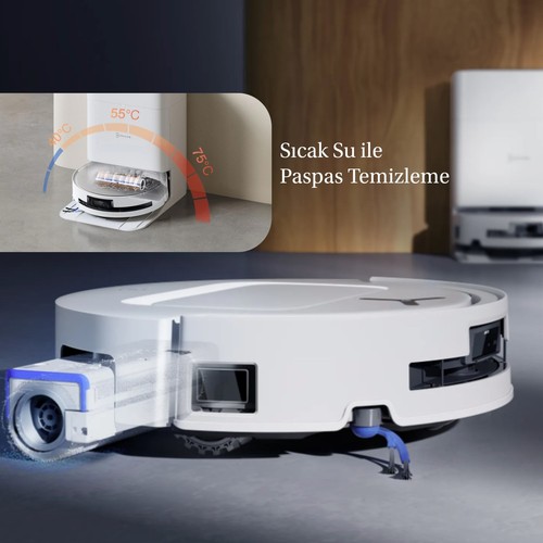 Ecovacs 18000PA Robot Vacuum Deebot Sıcak Su Mop Yıkama Boşaltma Aı Engel Algılama Zerotangle 3.0 Otomatik Toz Boşaltma Süpürme Silme