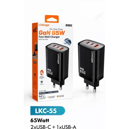 Azurtech Lkc-55 65W Gan Hızlı Şarj Aleti + Usb-A Çoklu Çıkışlı Adaptör