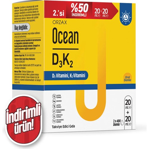 Orzax Ocean D3K2 Damla 20 ml + İkincisi %50 İndirimli