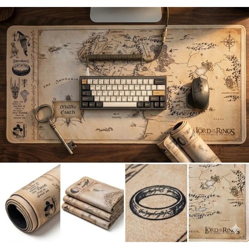 İyi Fikirler Lotr Yüzüklerin Efendisi Görünümlü Oyun Gaming Klavye Mouse Pad Kaymaz Taban Kenarları Dikişli Masa Matı 80X40 cm