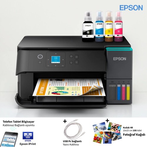 Epson Kablosuz Renkli Tanklı Yazıcı Dubleks Baskı Fotokopi Tarayıcı Özellikli Wi-Fi Direct Destekli Düşük Maliyetli Mürekkep Tankı Teknolojili Renkli LCD Ekranlı Akıllı Dupleks