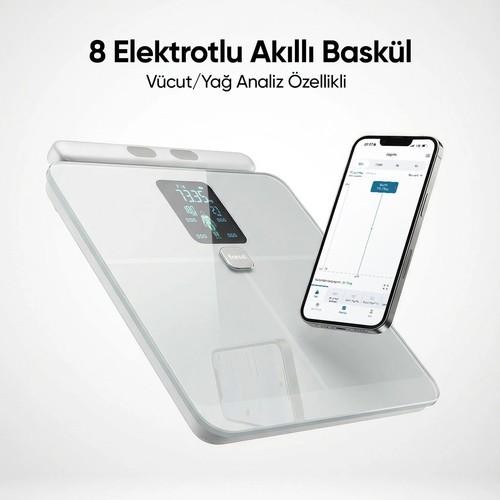 Fressi Dijital Baskül Shape Pro 8 Elektrotlu Akıllı Tartı LCD Ekranlı Hassas Ölçüm