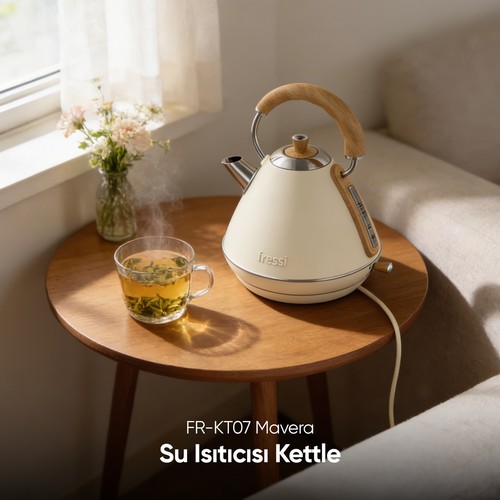 Fressi Retro Mavera 1,7 Litre Ahşap Kulp Detaylı Kettle Su Isıtıcısı