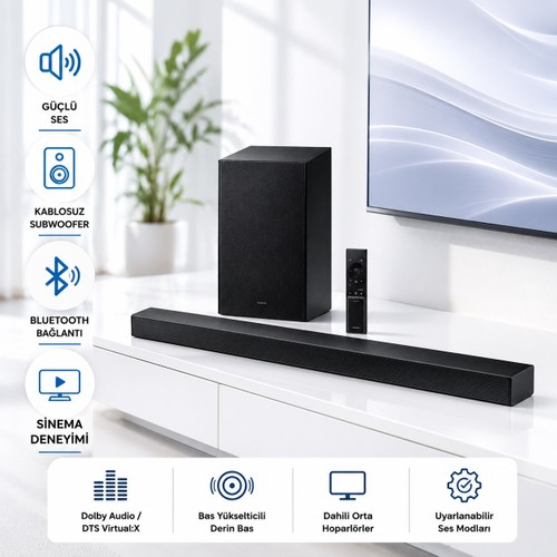 Samsung Çevresel Ses Teknolojili 2.1 Kanal Soundbar Uyarlanabilir Ses Özellikli Bluetooth 4.2 Bağlantılı Akıllı Subwoofer Ses Paketi