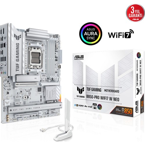 Asus TUF GAMING WIFI7 W NEO AMD B850 AM5 DDR5 9000 DP HDMI 3x M2 USB3.2 Gen 2x2 WiFi 7 + BT AURA RGB LAN ATX