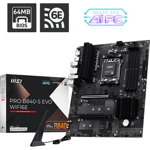 Msı MB Pro B840-P Wıfı Am5 Ddr5 HDMI 2x M.2 USB 10GBS 2.5g Lan Wı-Fı 7 Atx