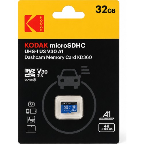 Kodak 32GB Micro SD Kart UHS-I U3 V30 A1 Araç Kamerası İçin Yüksek Performanslı Hafıza Kartı