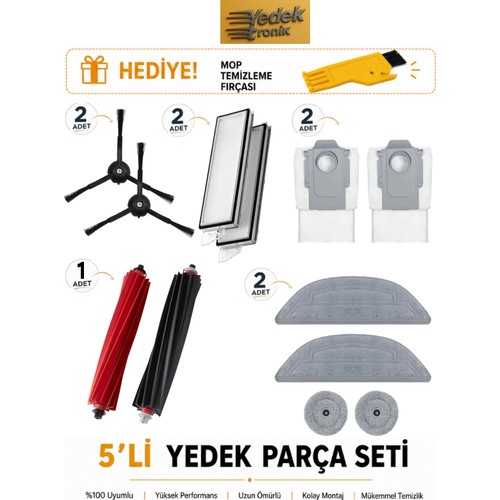 Roborock S8 Maxv Ultra Uyumlu 5’li Yedek Parça Seti