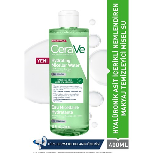 CeraVe Hyalüronik Asitli 400 ml Makyaj Temizleyici Misel Su Tüm Cilt Tipleri İçin Derinlemesine Temizlik