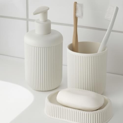 Prime 5’li Banyo Seti, Beyaz Renk, Modern Çizgili Tasarım, Dayanıklı Plastik görsel 3