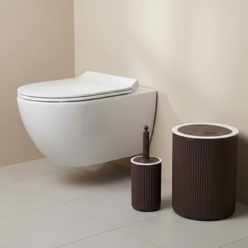 Prime 5’li Mürdüm Rengi Banyo Seti, Çöp Kovası, Sıvı Sabunluk, Diş Fırçalık, Sabunluk ve Wc Fırçası, Modern Çizgili Şık Tasarım görsel 2